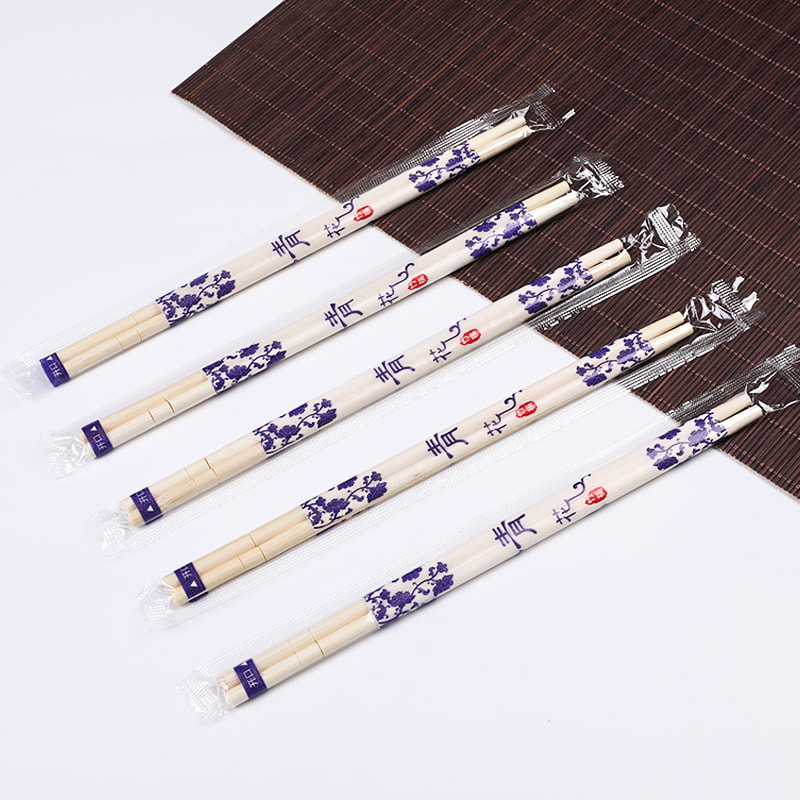 Disposable Bamboo Chopstick With Blue And White Pattern Opp Packaging OL104