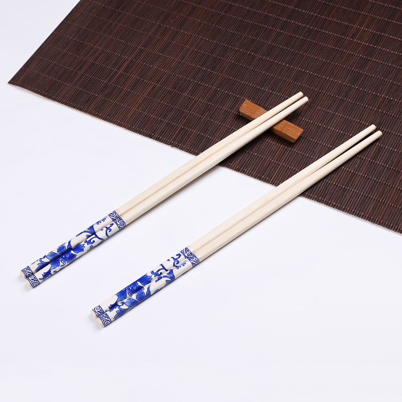  Chinese Traditional Blue White Head Bamboo Chopsticks OL106 