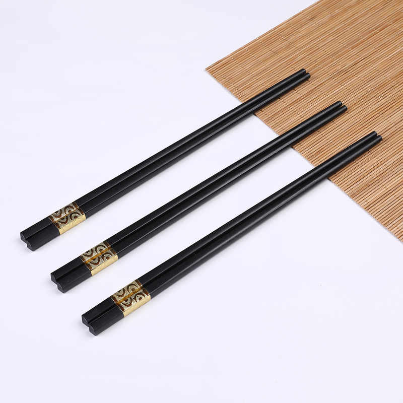 Black Alloy Chopsticks  With Metal Tube Golden Silver Stamped Pattern OL113