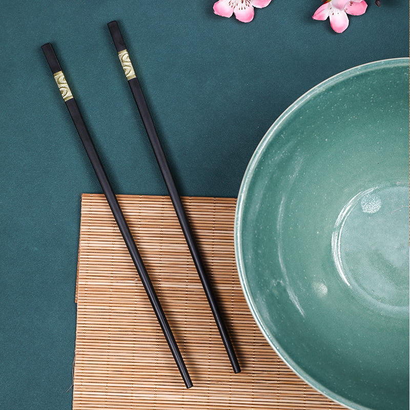 Black Alloy Chopsticks  With Metal Tube Golden Silver Stamped Pattern OL113