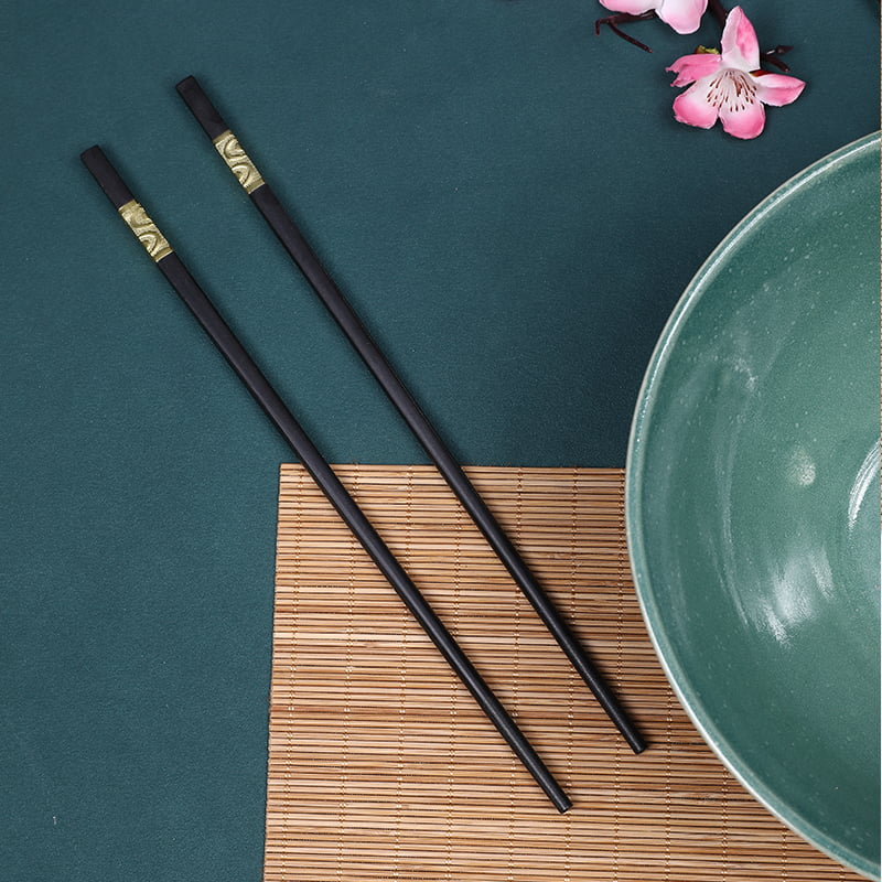 Black Alloy Chopsticks  With Metal Tube Golden Silver Stamped Pattern OL113