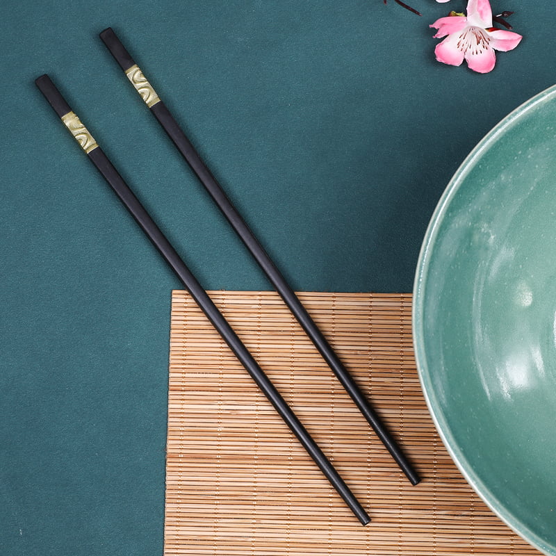 Black Alloy Chopsticks  With Metal Tube Golden Silver Stamped Pattern OL113