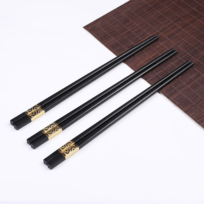 Black Alloy Chopsticks  With Metal Tube Golden Silver Stamped Pattern OL113