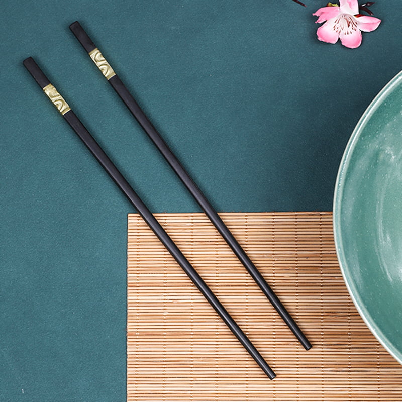 Black Alloy Chopsticks  With Metal Tube Golden Silver Stamped Pattern OL114