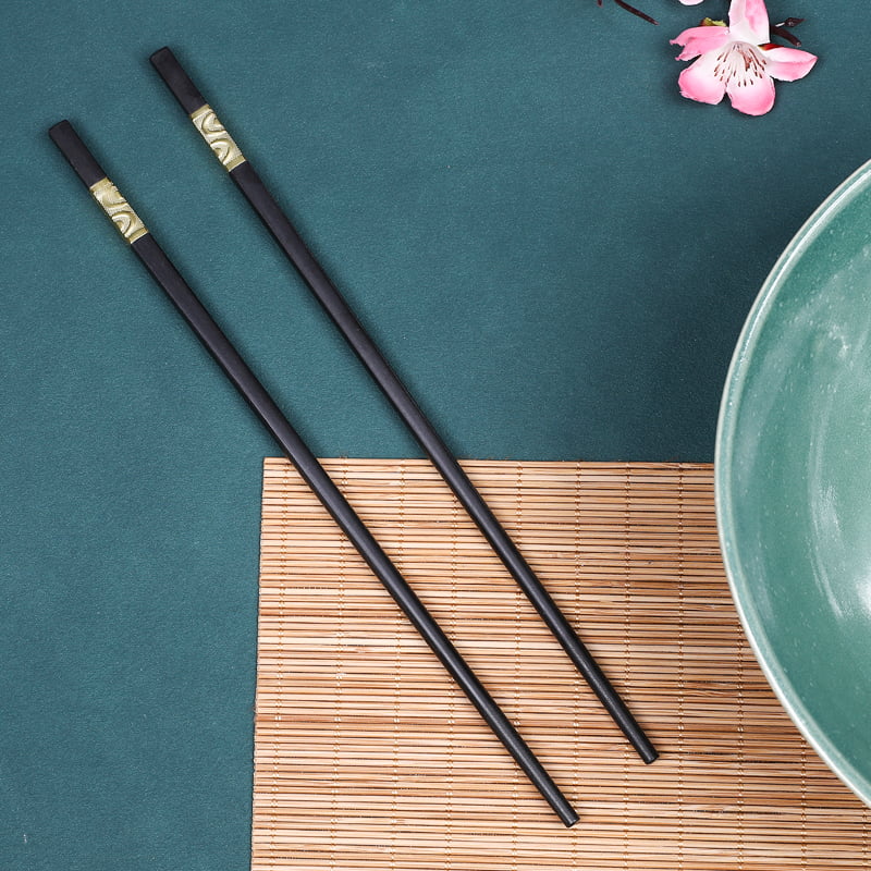 Black Alloy Chopsticks  With Metal Tube Golden Silver Stamped Pattern OL114