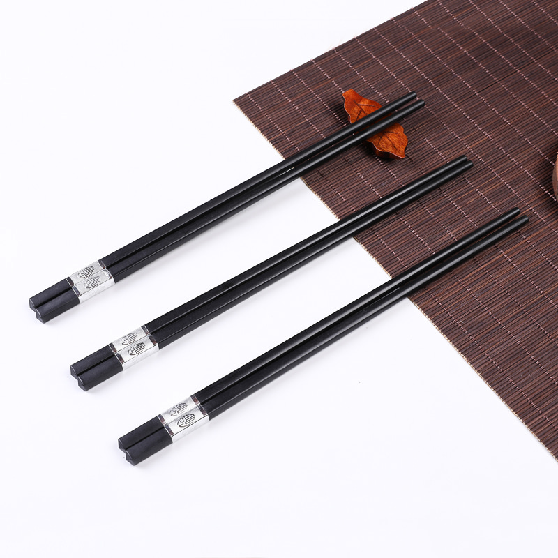 Black Alloy Chopsticks  With Metal Tube Golden Silver Stamped Pattern OL114