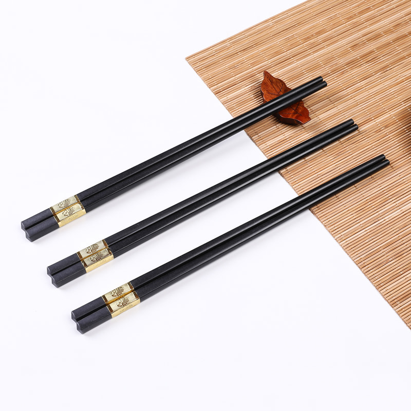 Black Alloy Chopsticks  With Metal Tube Golden Silver Stamped Pattern OL115