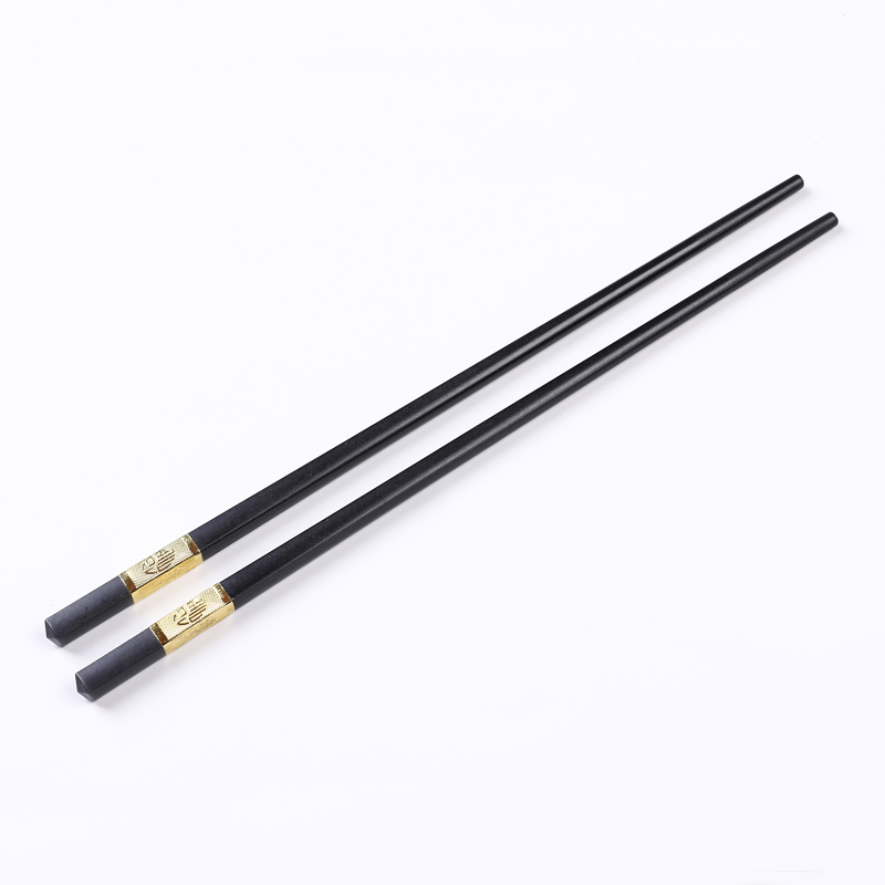 Black Alloy Chopsticks  With Metal Tube Golden Silver Stamped Pattern OL115