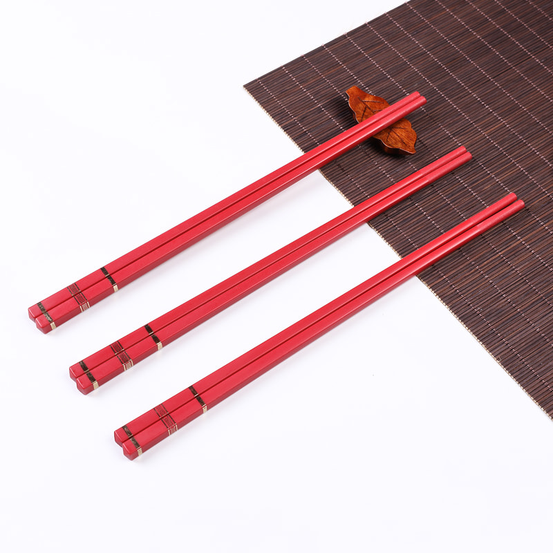 Red  Luxury  Durable Alloy Chopsticks  With Metal Tube Golden Silver Stamped Pattern OL117