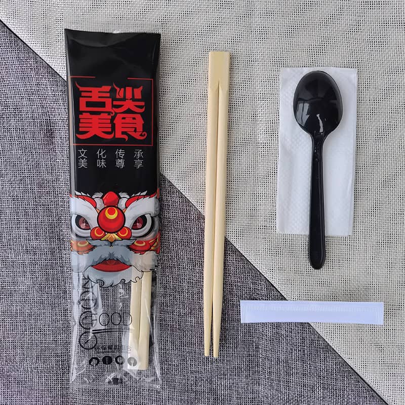 Disposable Chopsticks 4-Piece Takeaway Food Tableware Set Opp Film Set ALCB-01