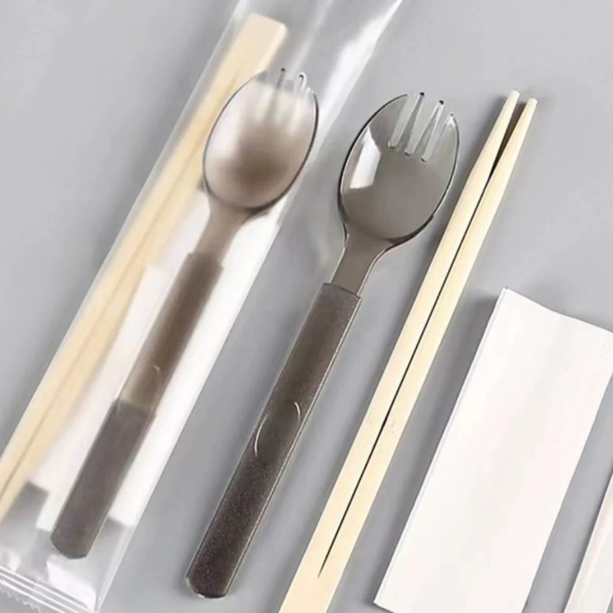 Disposable Meal Bag With Chopsticks Spork  Serviette Frosted Composite Film Set