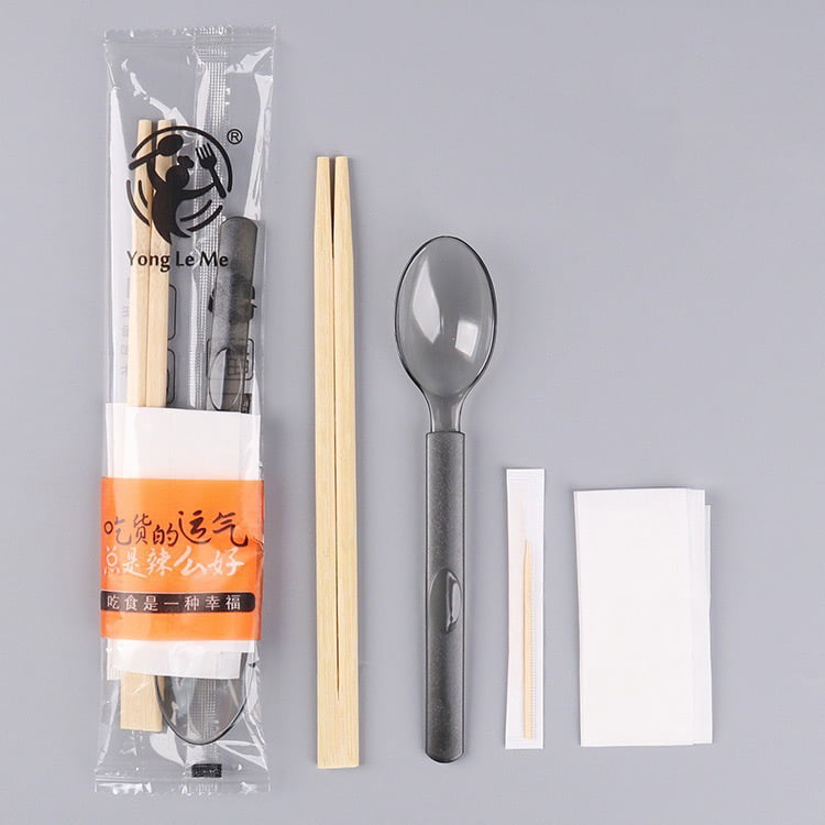 Disposable Eco-Friendly Chopsticks With Spoon Paper Toothpick Opp Film Set