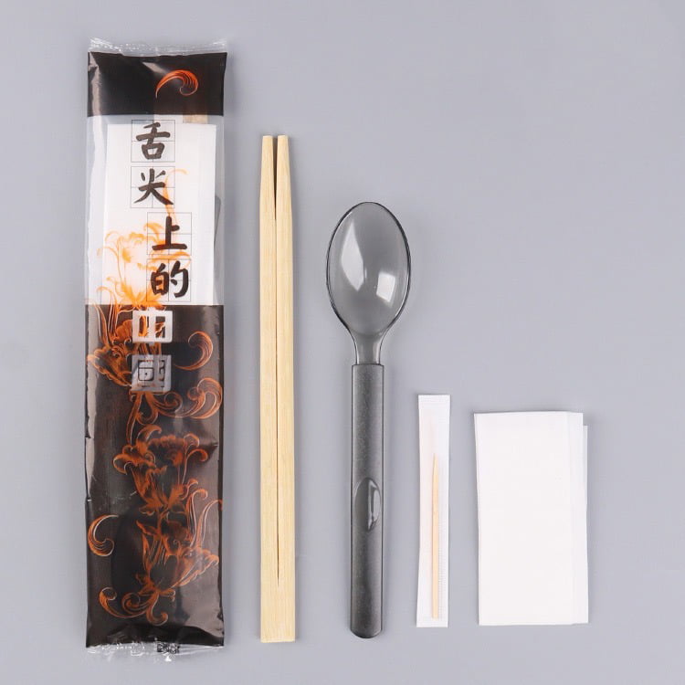 Disposable Eco-Friendly Chopsticks With Spoon Paper Toothpick Opp Film Set