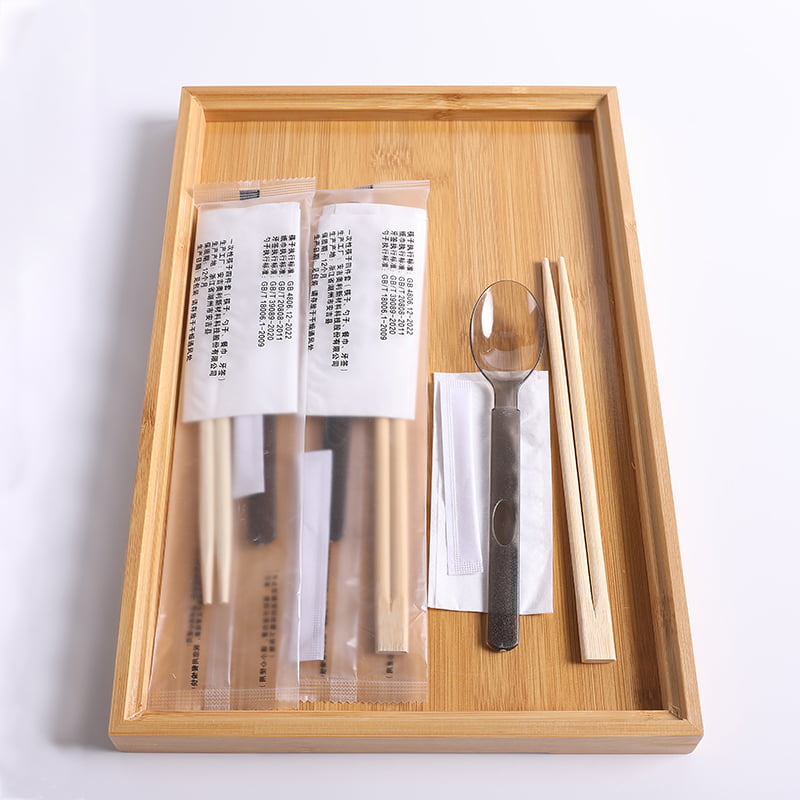 Disposable Bamboo Chopsticks Set With  Spoon And Table Napkin Frosted Composite Film Set