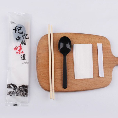 Disposable Bamboo Chopsticks With Spoon Paper Toothpick Opp Film Set