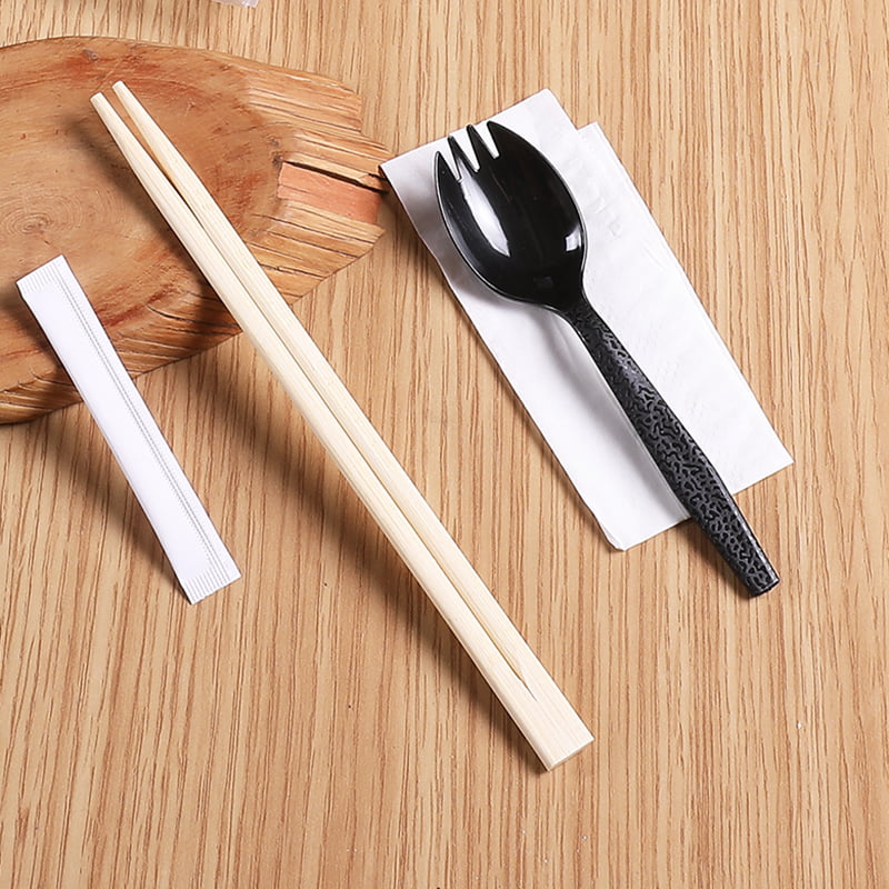 Disposable Bamboo Chopsticks 4pcs Set With Spork  Serviette Frosted Composite Film Set