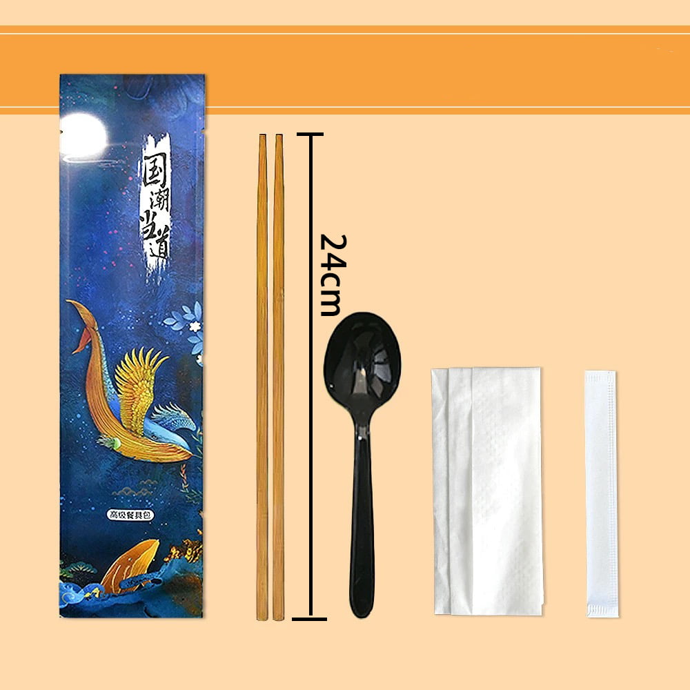 Disposable Chopsticks Set Four Pieces Set Takeaway Cutlery Fork Spoon Dinner Bag Four In One Can Be Customized Four Sided Sealed Copperplate Paper Film Set