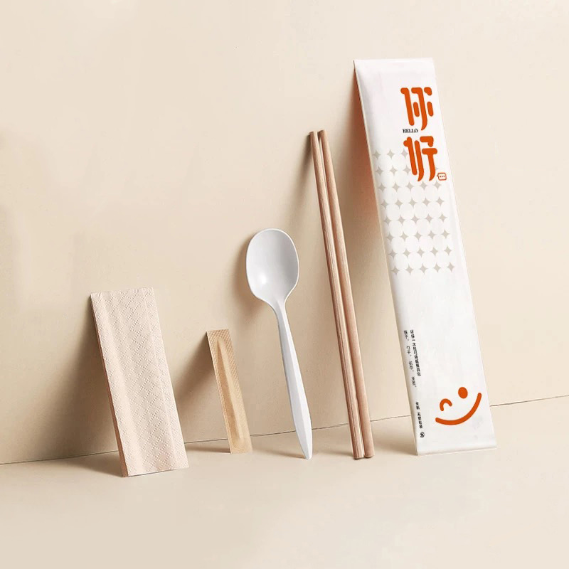 Disposable Cutlery Eco-Friendly Bamboo Chopsticks For Restaurant Print Logo Cutlery Packaging Degradable Paper Film Set