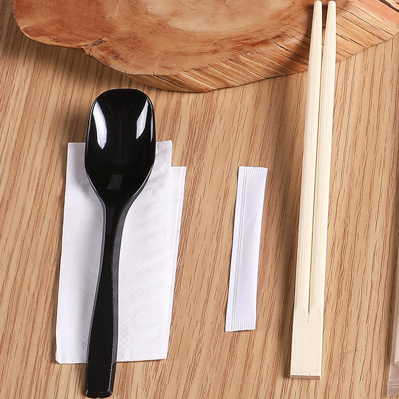 Disposable Meal Bag 4pcs With Chopsticks  Spoon And Papernapkin Frosted Composite Film Set