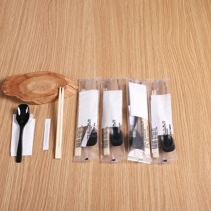 Disposable Meal Bag 4pcs With Chopsticks  Spoon And Papernapkin Frosted Composite Film Set