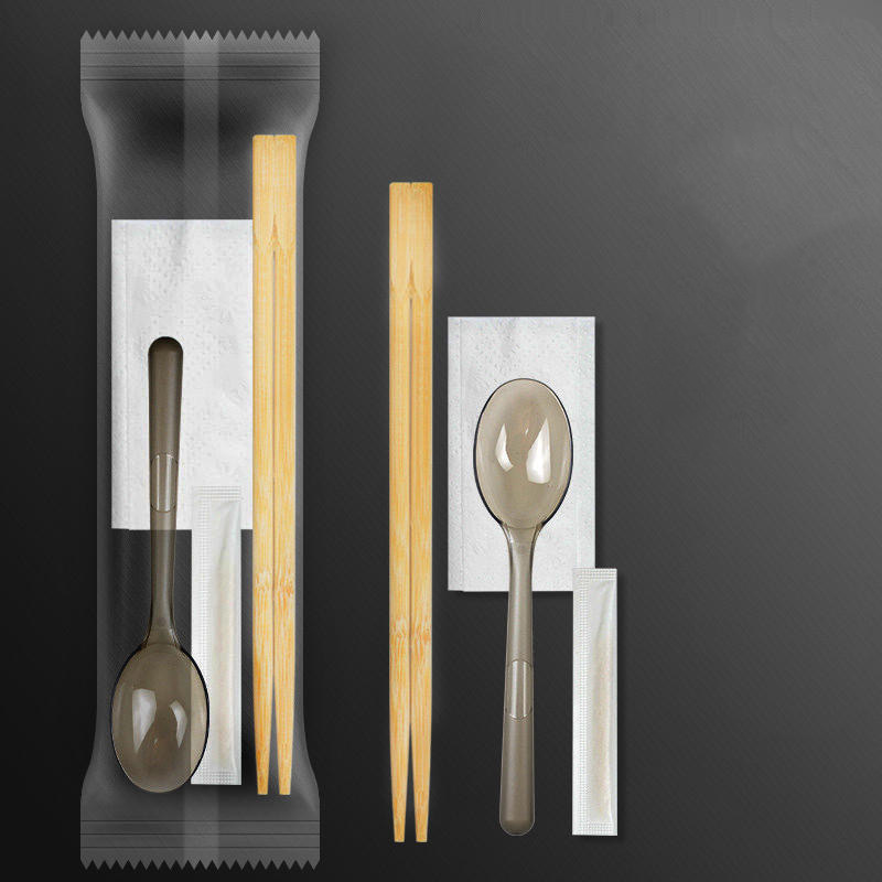 Four-Piece Set Of Disposable Meal Bag  Have Chopsticks   Spoon And Table Napkin Frosted Composite Film Set