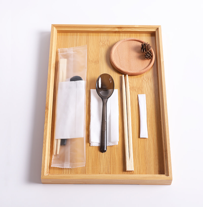 Four-Piece Set Of Disposable Meal Bag  Have Chopsticks   Spoon And Table Napkin Frosted Composite Film Set