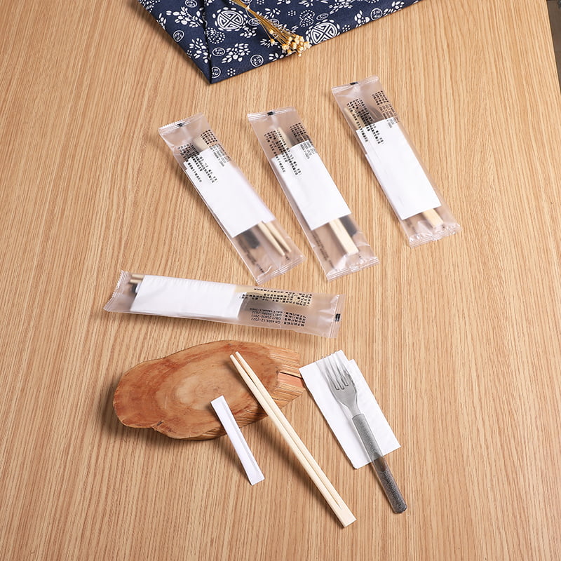 Disposable Bamboo Chopsticks Set With Fork And Papernapkin Frosted Composite Film Set