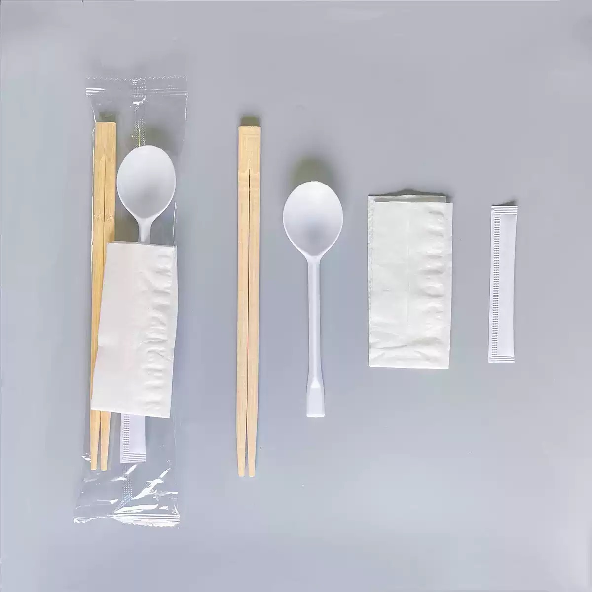 Cutlery Ser With Bamboo Chopsticks Paper Toothpick Spoon Opp Film Set 