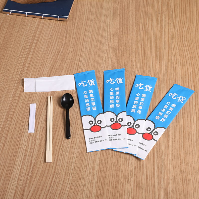 Disposable Bamboo Chopsticks And Spoon Eco Friendly Napkin Spoon Chopsticks Kraft Paper Set