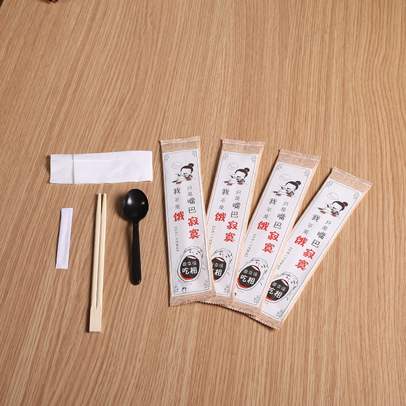 Disposable Bamboo Chopsticks And Spoon Eco Friendly Napkin Spoon Chopsticks Kraft Paper Set