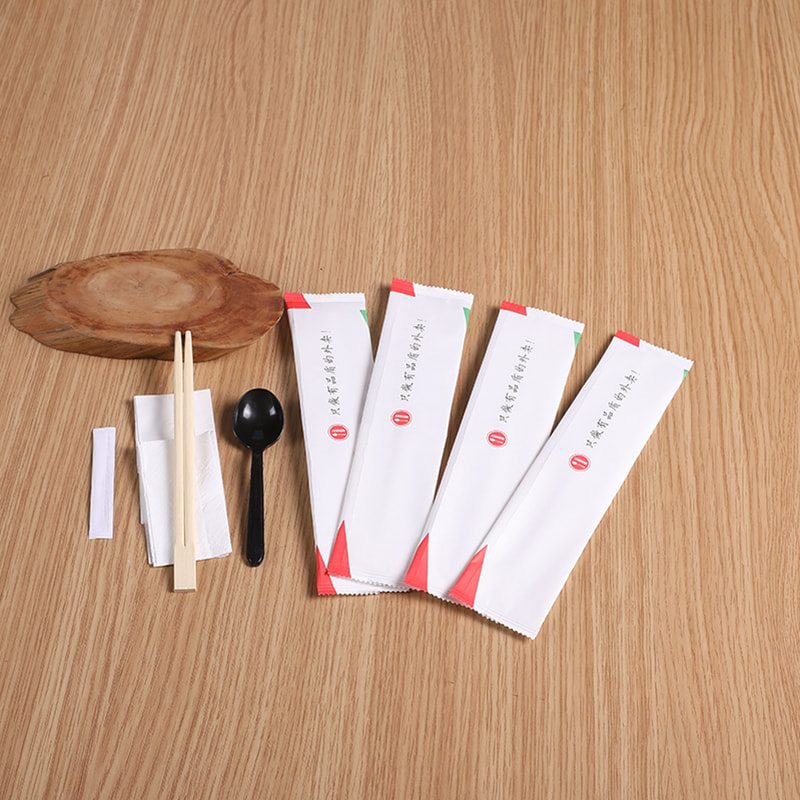 Disposable Bamboo Chopsticks And Spoon Eco Friendly Napkin Spoon Chopsticks Kraft Paper Set