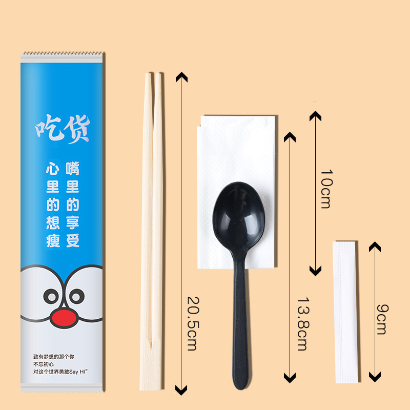 Disposable Bamboo Chopsticks And Spoon Eco Friendly Napkin Spoon Chopsticks Kraft Paper Set