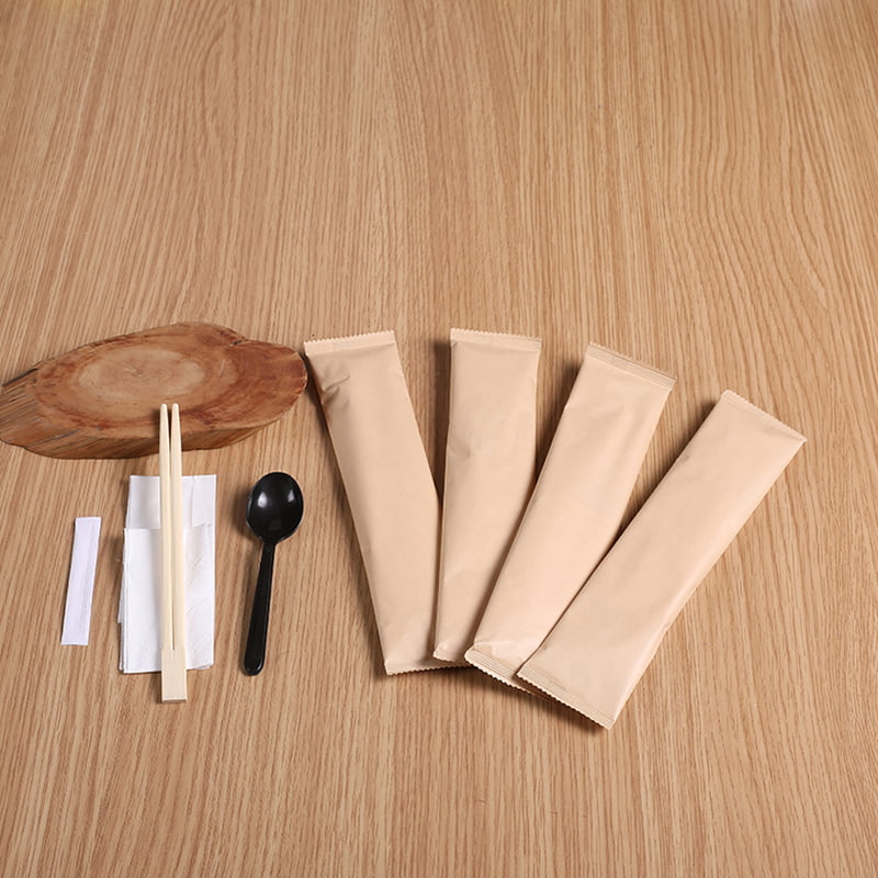 Disposable Bamboo Chopstick And Spoon Eco Friendly Napkin Fork Spoon Chopstick  Kraft Paper Set