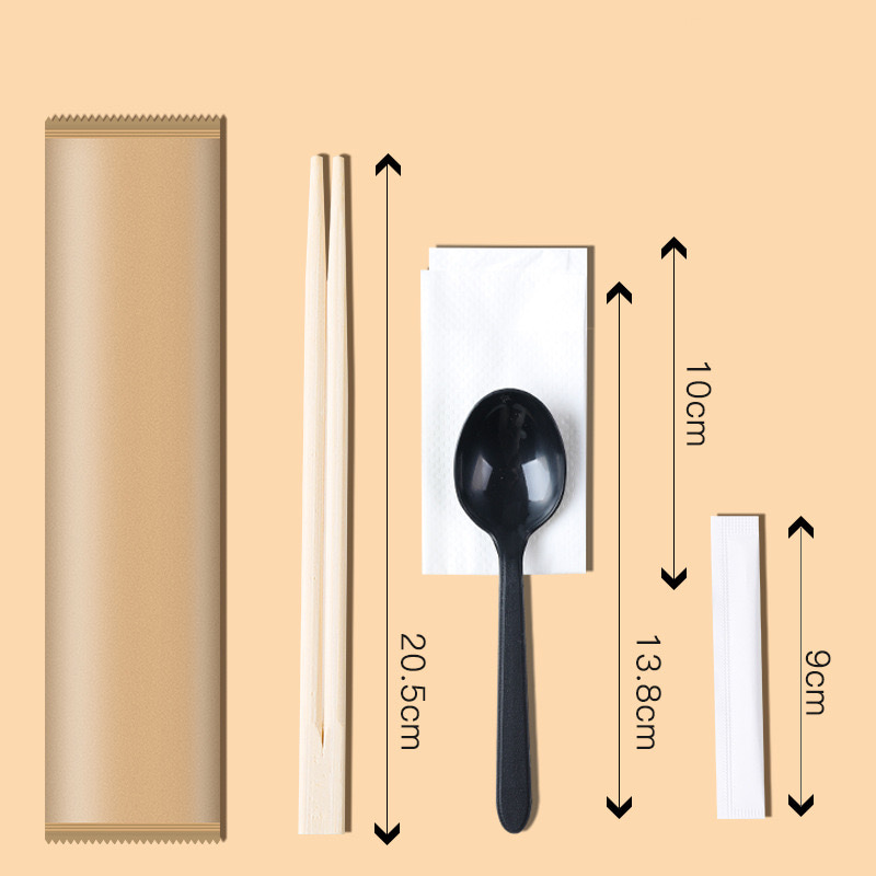 Disposable Bamboo Chopstick And Spoon Eco Friendly Napkin Fork Spoon Chopstick  Kraft Paper Set