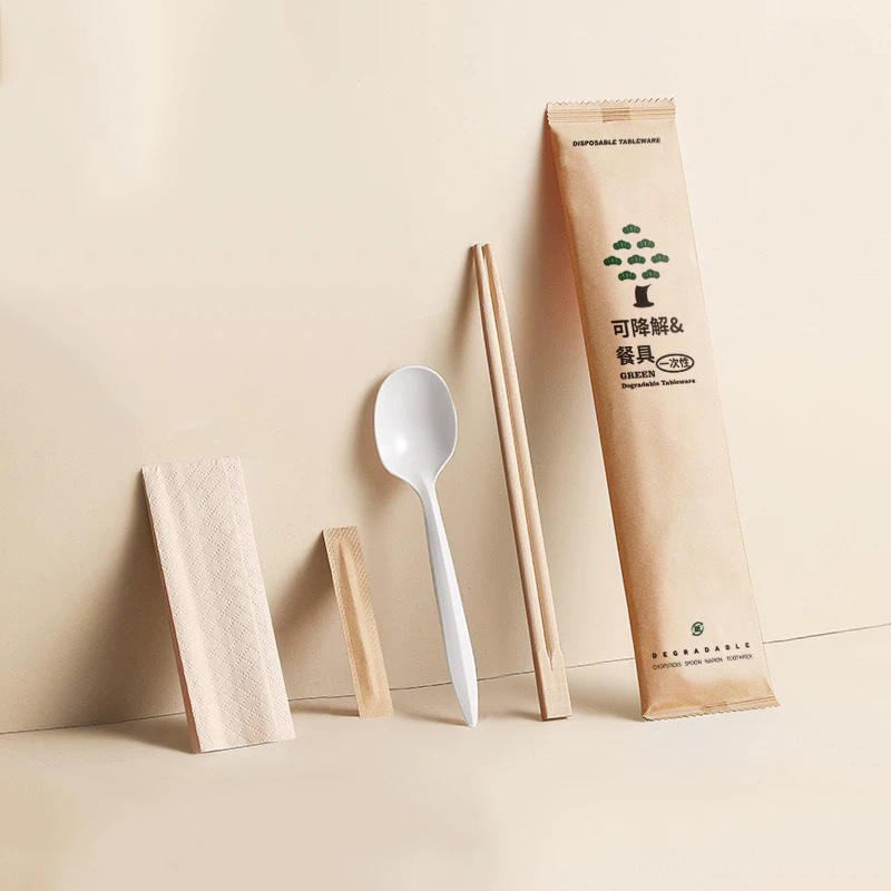 Disposable Kitchen Napkin Biodegradable  Cutlery Bag Set With Napkin With Printing Logos Degradable Paper Film Set