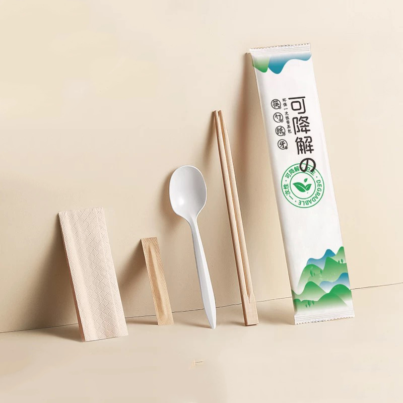 Disposable Kitchen Napkin Biodegradable  Cutlery Bag Set With Napkin With Printing Logos Degradable Paper Film Set