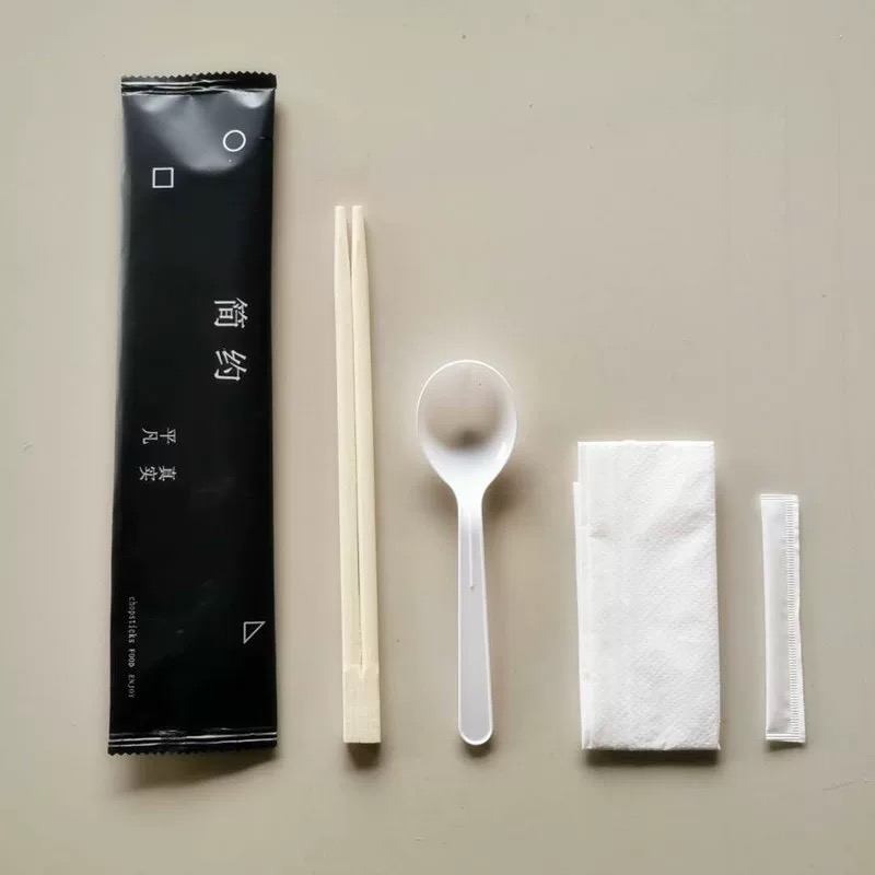 Disposable Chopsticks Four Pieces Set Toothpick Napkin Chopstick Spoon Takeaway Pearlescent Film Set