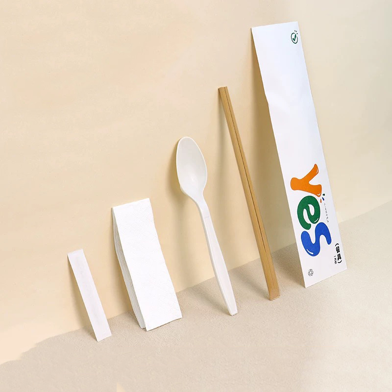 Disposable Bamboo Chopsticks Napkin Spoon Toothpicks Pack Set For Takeout Food Restaurant Degradable Paper Film Set