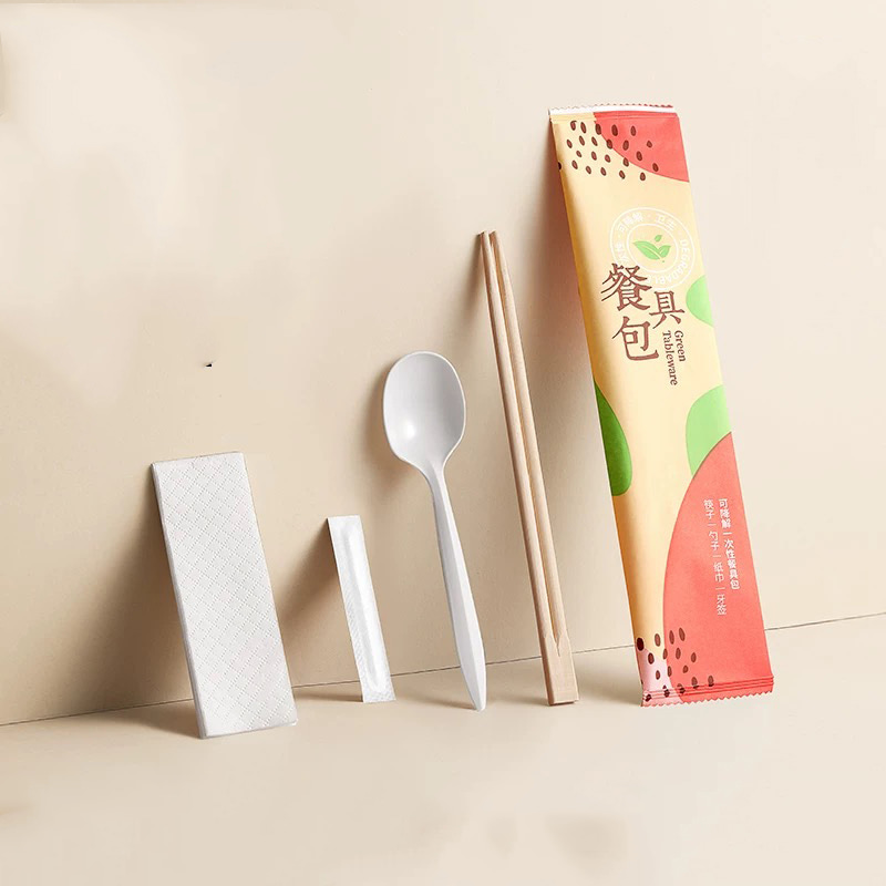 Disposable Bamboo Chopsticks Biodegradable Cornstarch Spoons Toothpicks Degradable Paper Film Set