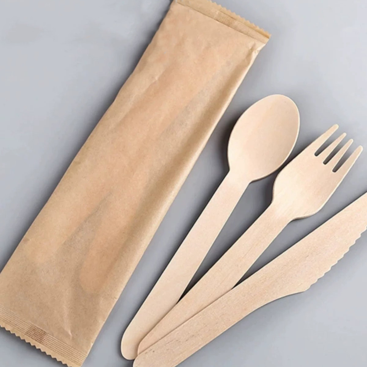 Disposable Environmentally Friendly Tableware Manufacturer Wooden Cutlery Set Degradable Paper Film Set