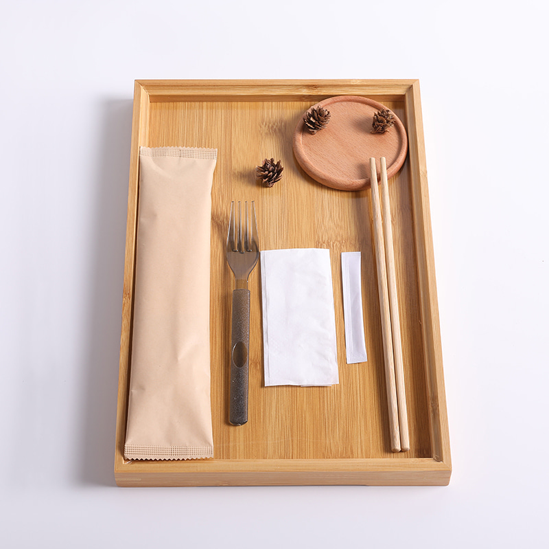 Fast Food Takeaway Set Bamboo Chopsticks/Toothpicks/Fork/Napkins Wholesale Eco-Friendly Kraft Paper Set