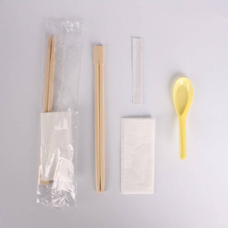 Portable Bamboo Chopsticks With Spoon Paper Toothpick Opp Film Set